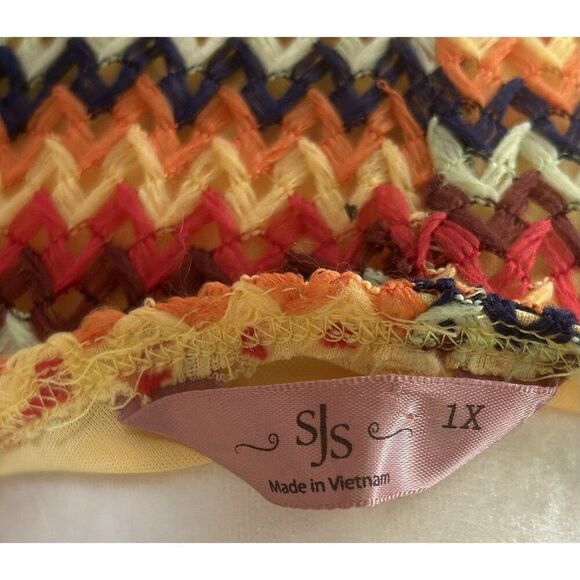 SJS Dress Women Plus Size 1X Chevron Multi Colored Crochet Sleeveless Midi ALine - Picture 4 of 9